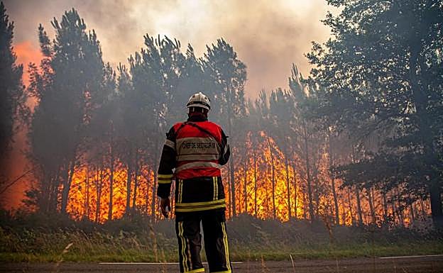 Incendio en Las Landas, al suroeste de Francia. 