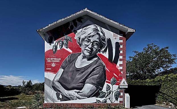 Mural expuesto en Padrón de Milagros González, conocida experta pimenteira de la zona.
