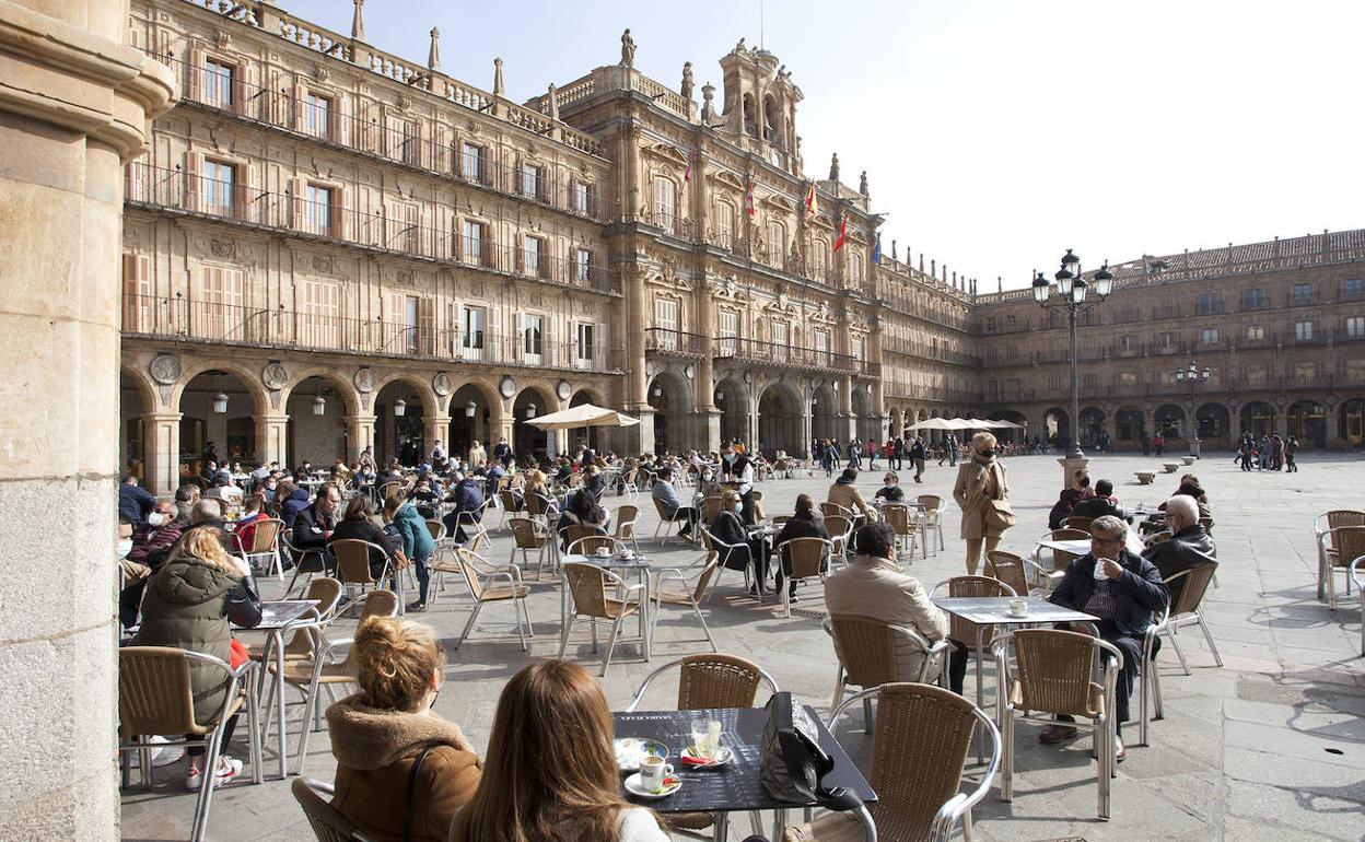 Terrazas en la Plaza Mayor durante la pandemia.