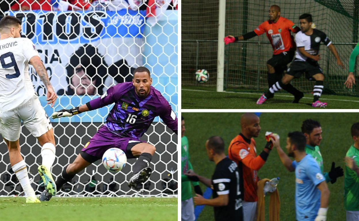 Epassy, ayer ante Serbia, y a la derecha, en las filas del CD Guijuelo. 