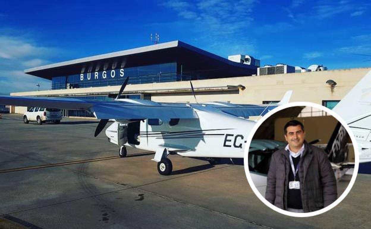 Álex Álvarez, CEO de FlyBy, en la imagen del círculo. Al fondo una aeronave de su escuela.