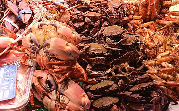 Marisco de una pescadería del Mercado Central de Salamanca. 