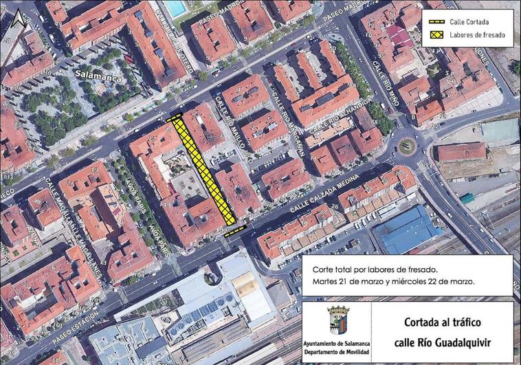 Cortada al tráfico mañana y el miércoles la calle Río Guadalquivir en Salamanca