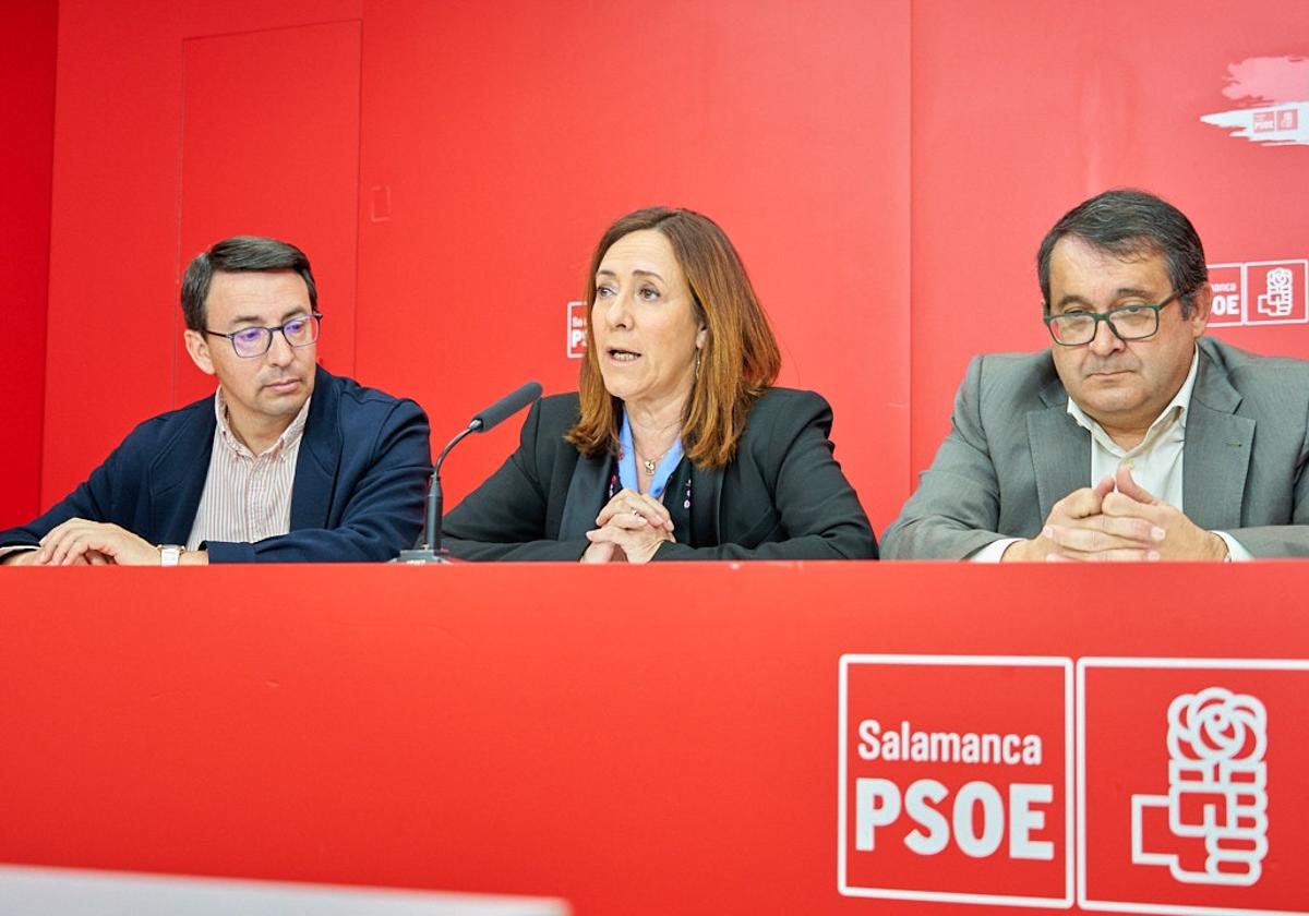 Los procuradores del PSOE por Salamanca en las Cortes de Castilla y León, Fernando Pablos, Rosa Rubio y Juan Luis Cepa.