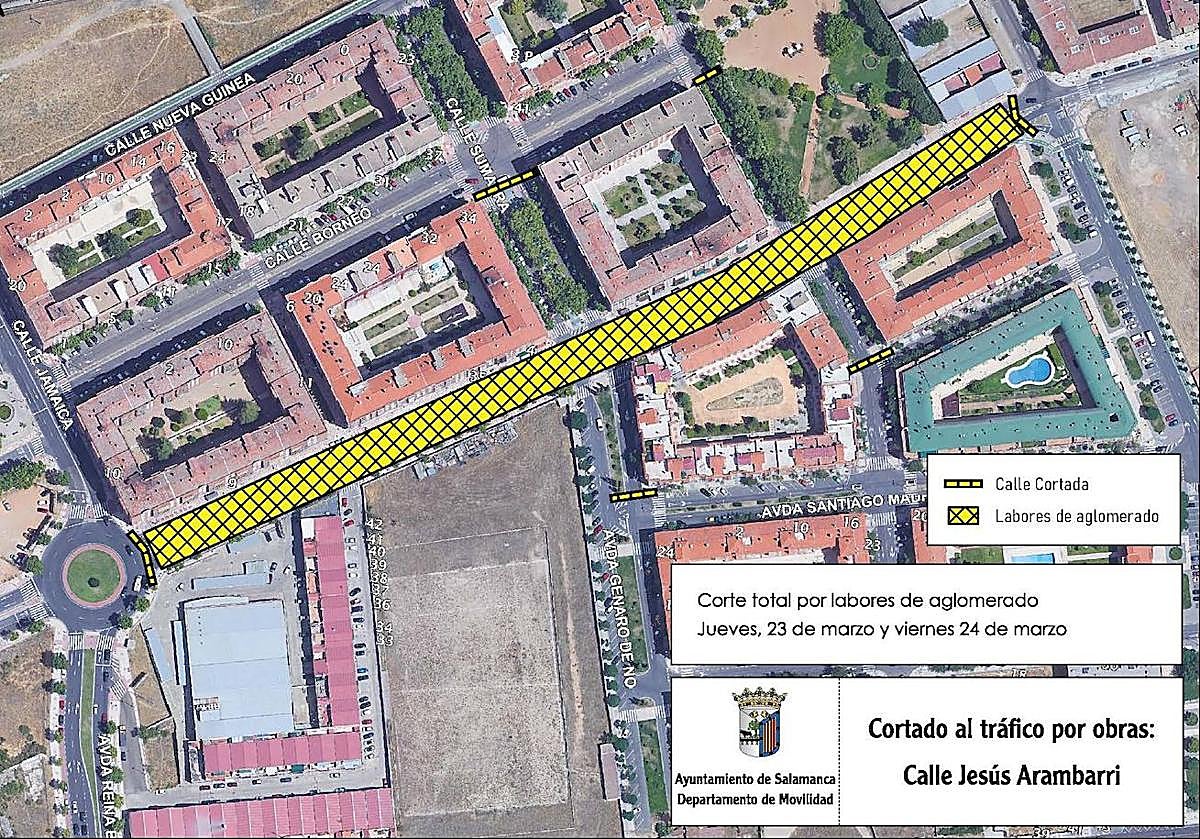 Mapa del corte de la calle Jesús Arambarri.