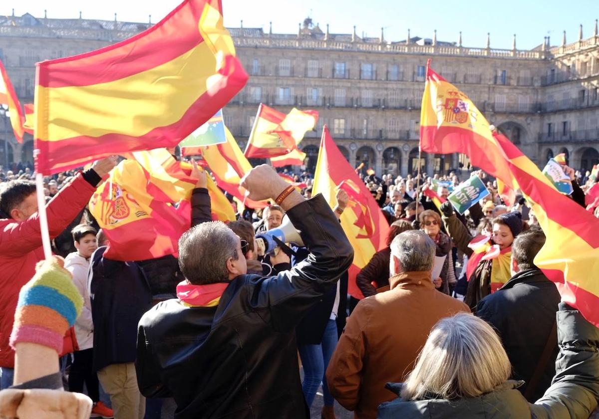 Manifestación de VOX en la Plaza Mayor de Salamanca en una imagen de archivo.