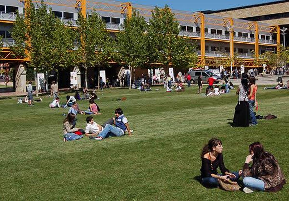 Jovenes estudiantes en el Campus Unamuno de la Universidad de Salamanca.