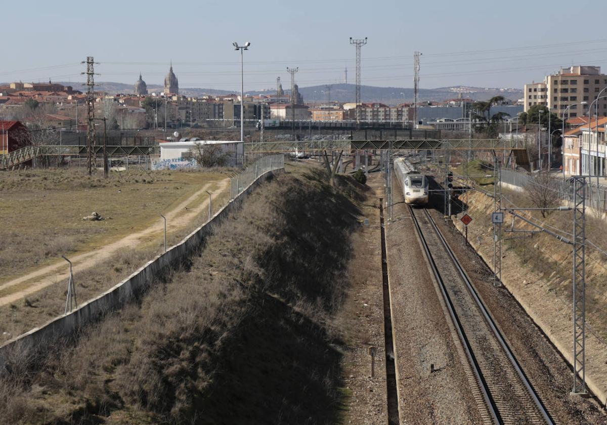 Tren en las proximidades de la estación de Salamanca.