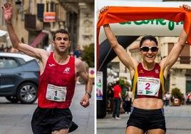 Javier Alves y Verónica Sánchez celebran sus victorias en la Media Maratón de Ciudad Rodrigo.