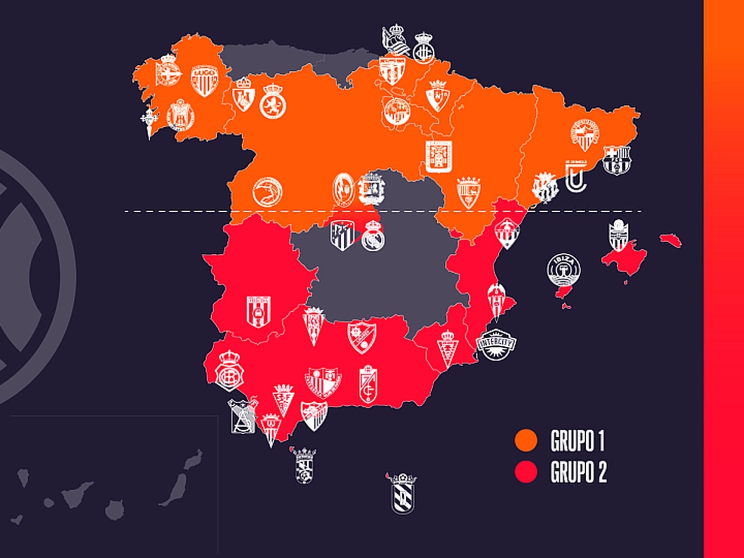Distribución de los dos grupos de la Primera RFEF.