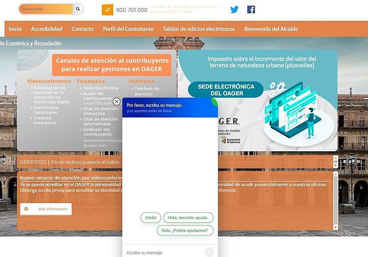 Pantalla de acceso al asistente de gestión tributaria del ayuntamiento.