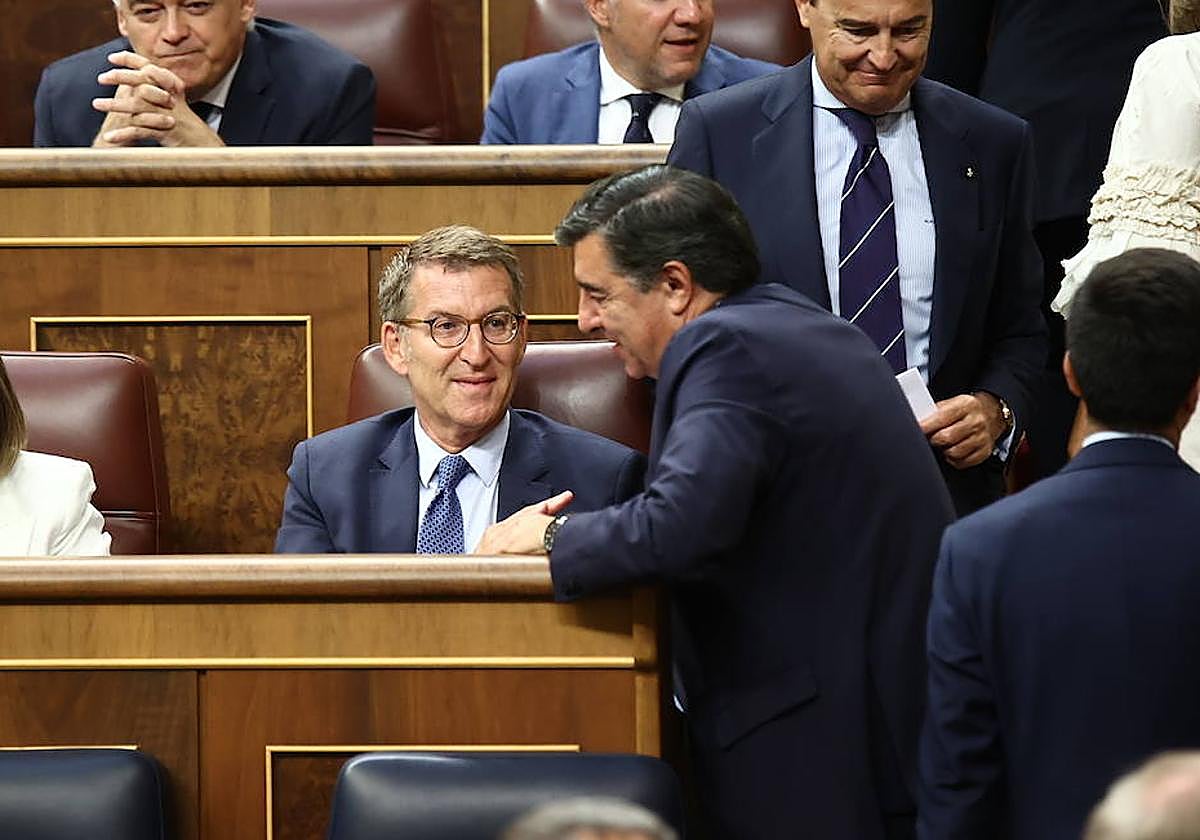 Bermúdez de Castro y Núñez Feijóo, este jueves en el Congreso.