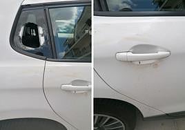 Imagen de un vehículo al que intentaron forzar la cerradura y después rompieron una luna.