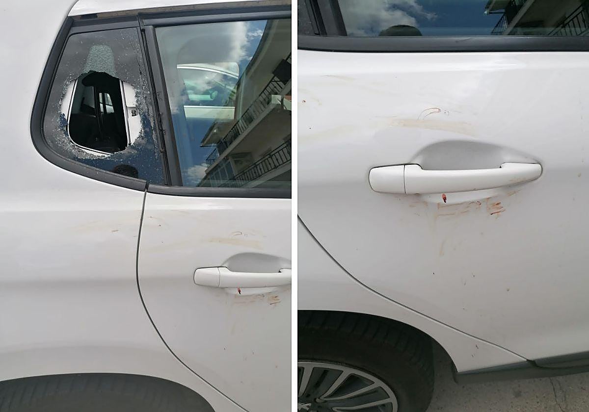 Imagen de un vehículo al que intentaron forzar la cerradura y después rompieron una luna.