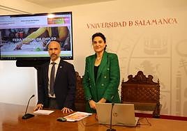 Javier González Benito, vicerrector de Economía y Mili Pizarro, directora del Servicio de Empleo y Emprendimiento