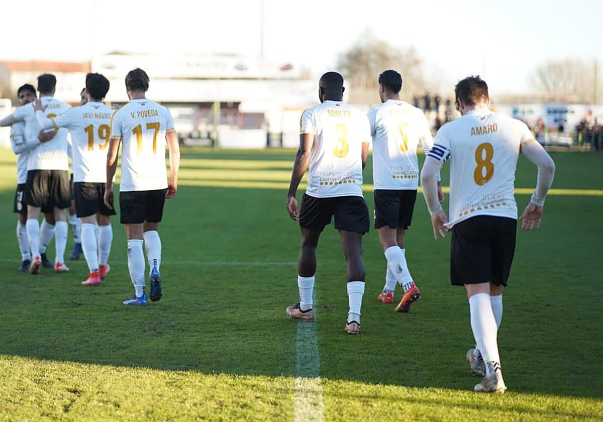 Jugadores del Salamanca CF UDS celebran uno de los goles.
