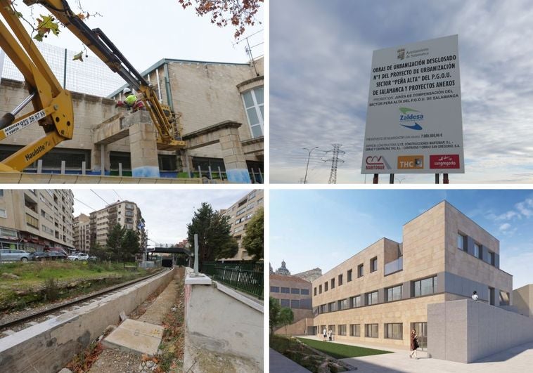La piscina de La Alamedilla, el puerto seco, el nuevo aulario de Geografía y el apeadero.