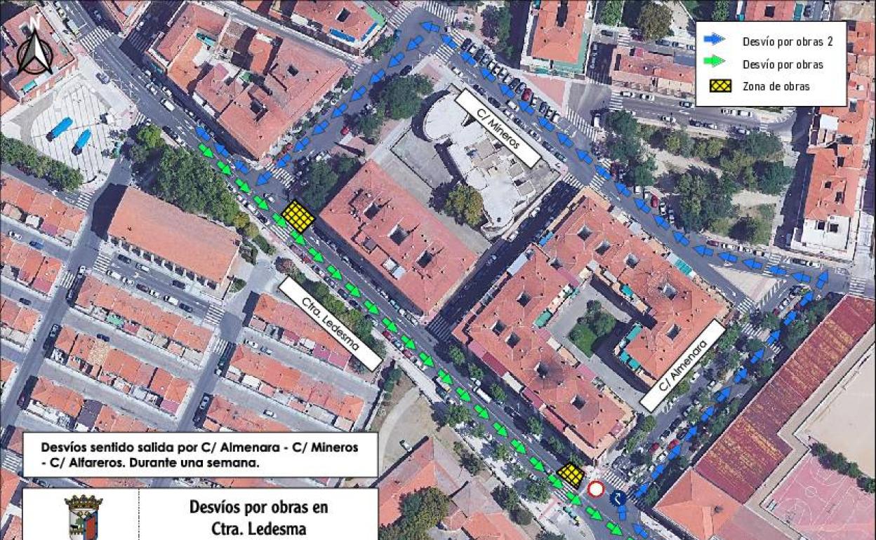 El mapa del corte de la carretera de Ledesma. 