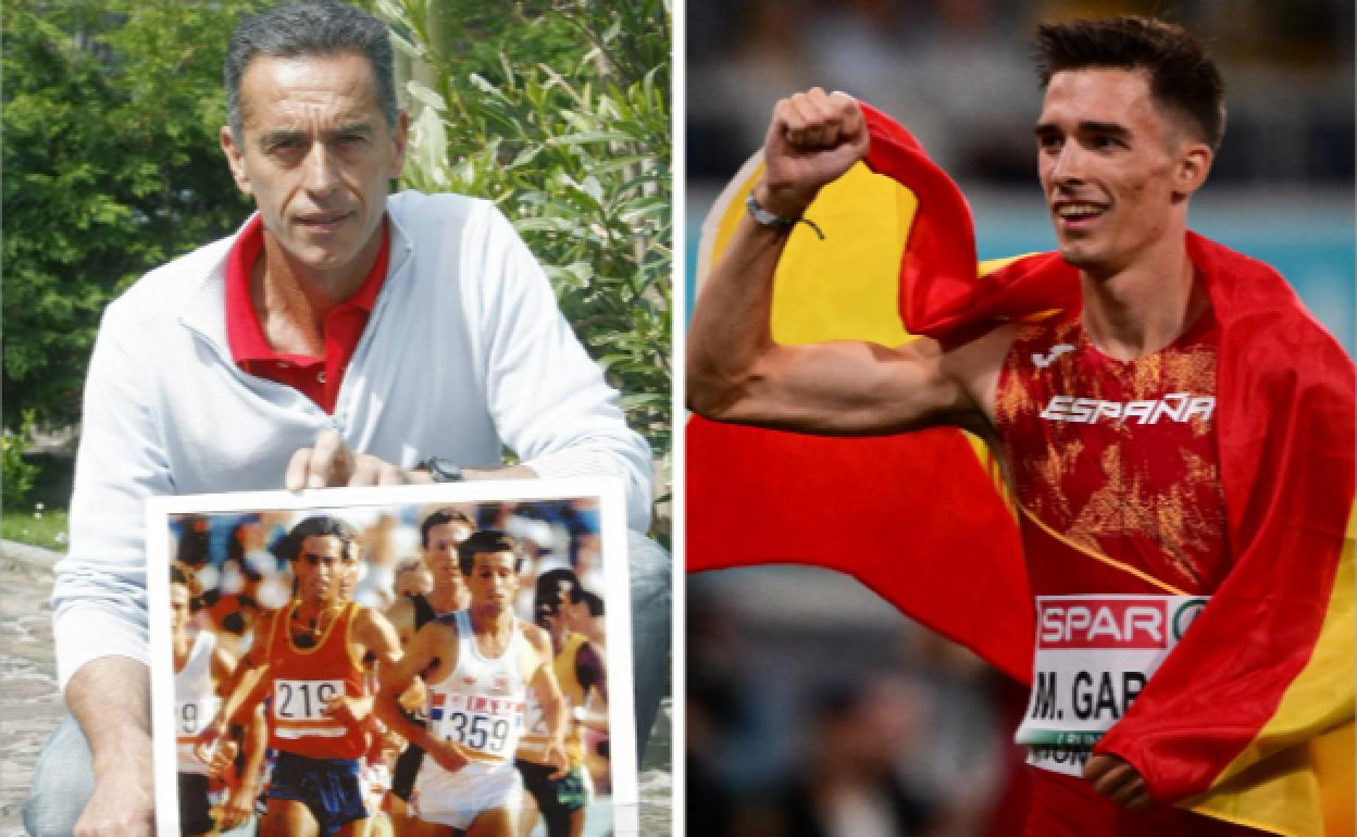 Abascal muestra una foto de la carrera del bronce olímpico de Los Ángeles, y Mario García Romo, tras el bronce Europeo del año pasado. 