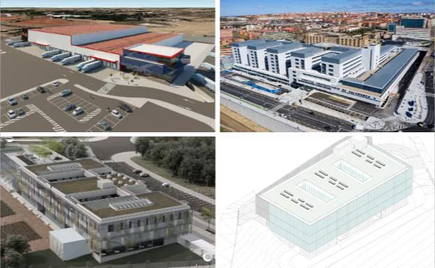 Las nueva sede de Neumáticos Andrés, el nuevo Hospital, el proyecto del Irnasa y el de la Facultad de Agrarias. 