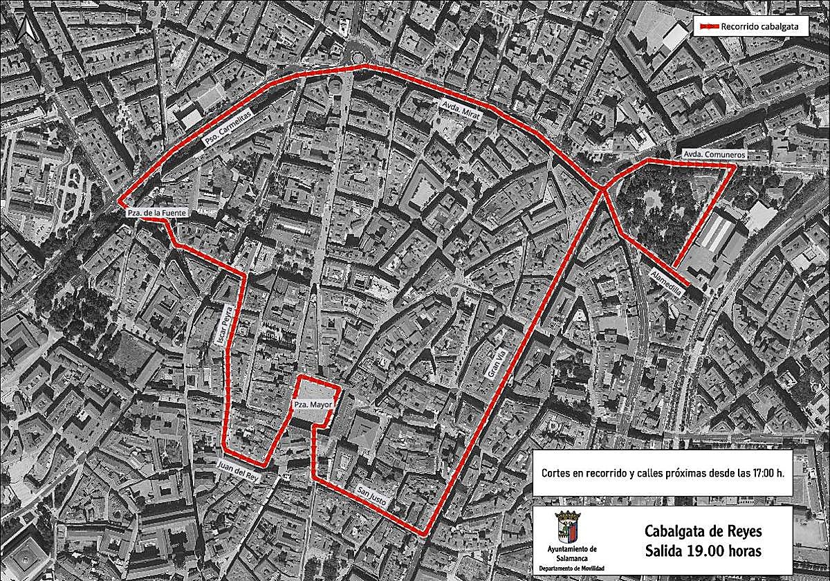 Cortes de tráfico y desvíos de la Cabalgata de Reyes en Salamanca