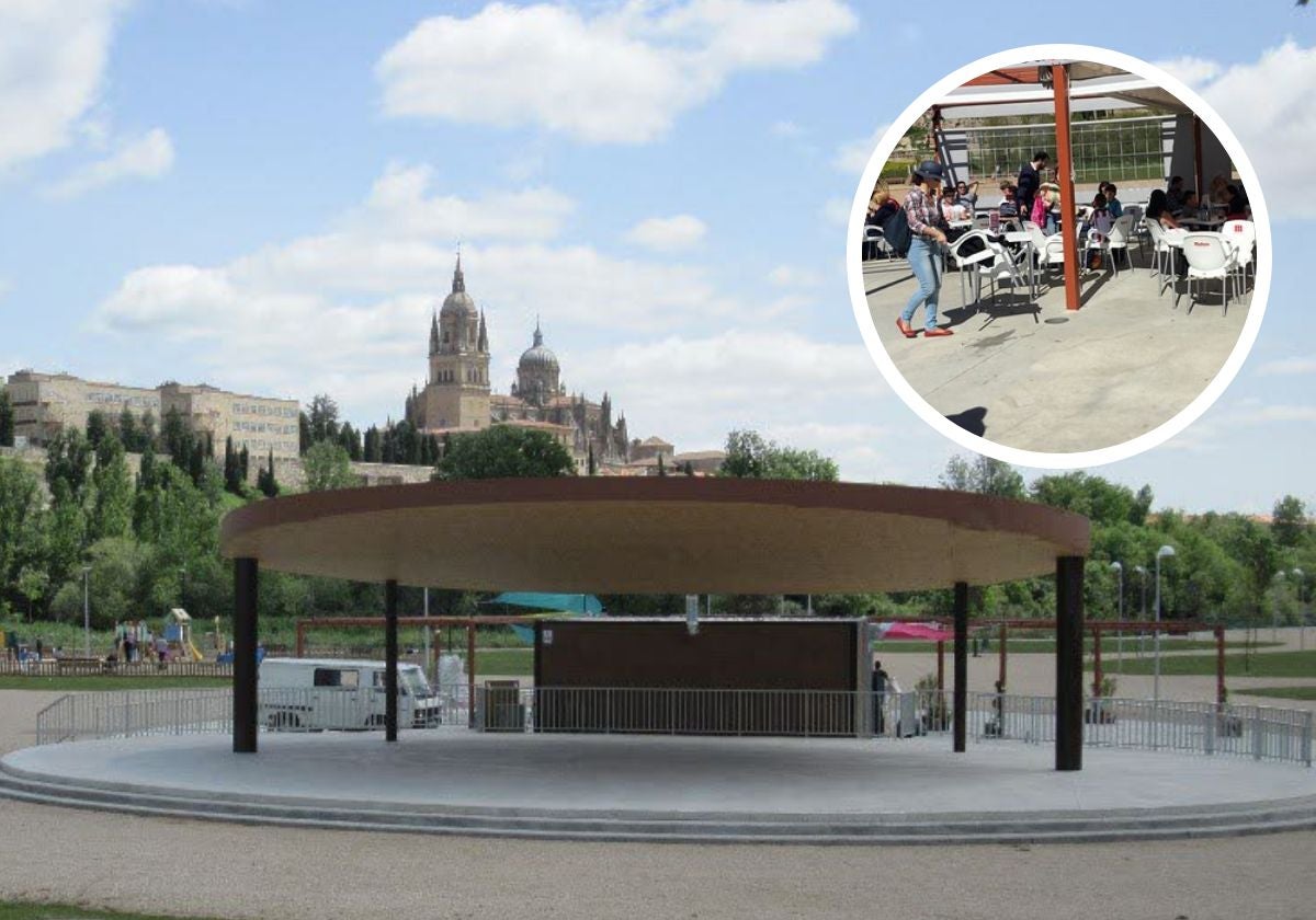 El escenario y el bar del parque Elio Antonio de Nebrija.