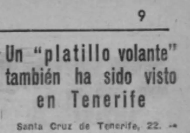 Recorte de periódico del avistamiento en Tenerife.