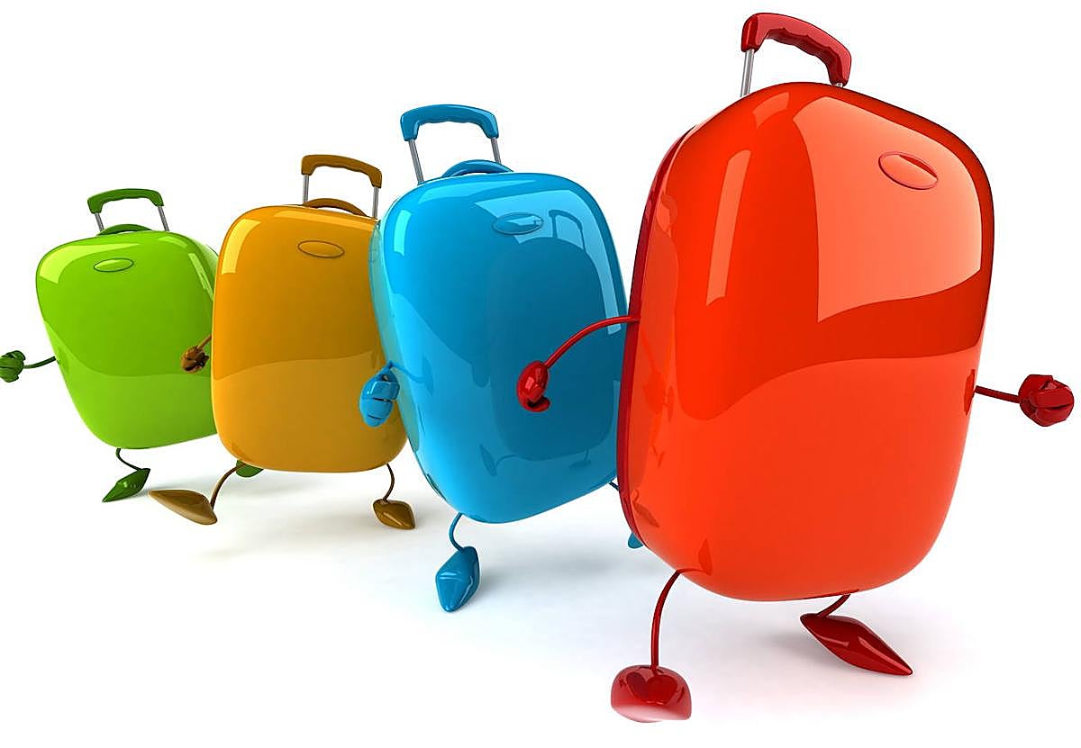 Varias maletas animadas de colores.