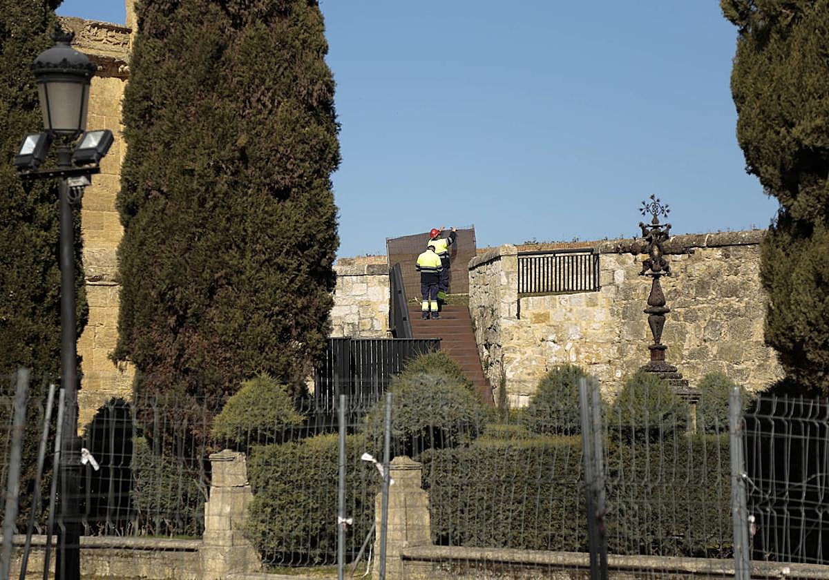 Operarios trabajan en la muralla de Ciudad Rodrigo.
