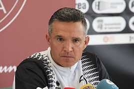 Dani Ponz durante la rueda de prensa previa al partido de Unionistas frente al Tarazona