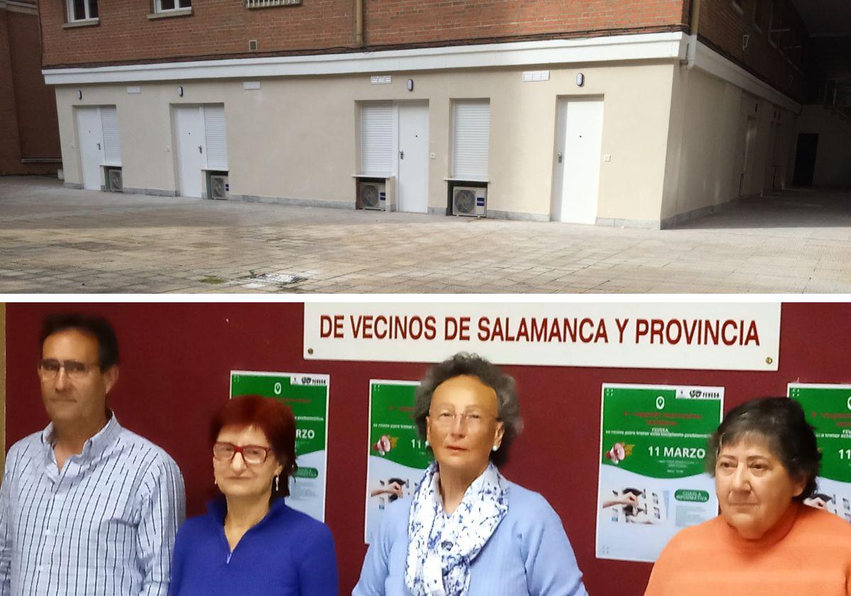 Varios pisos turísticos en un local del patio privado de una comunidad, y abajo representantes de Fevesa.