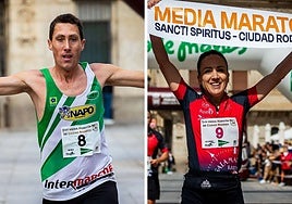 Antonio Silva y Alessandra Santamaría, entrando en la meta de la Media Maratón de Ciudad Rodrigo.