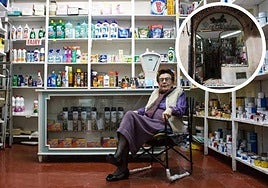 Paz en la Perfumería La Cibeles; en el círculo, la fachada.