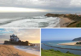 Arriba la playa de Los Locos, abajo a la izquierda Vila Nova de Gaia y a la derecha Rodiles.