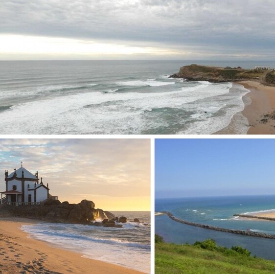 Arriba la playa de Los Locos, abajo a la izquierda Vila Nova de Gaia y a la derecha Rodiles.