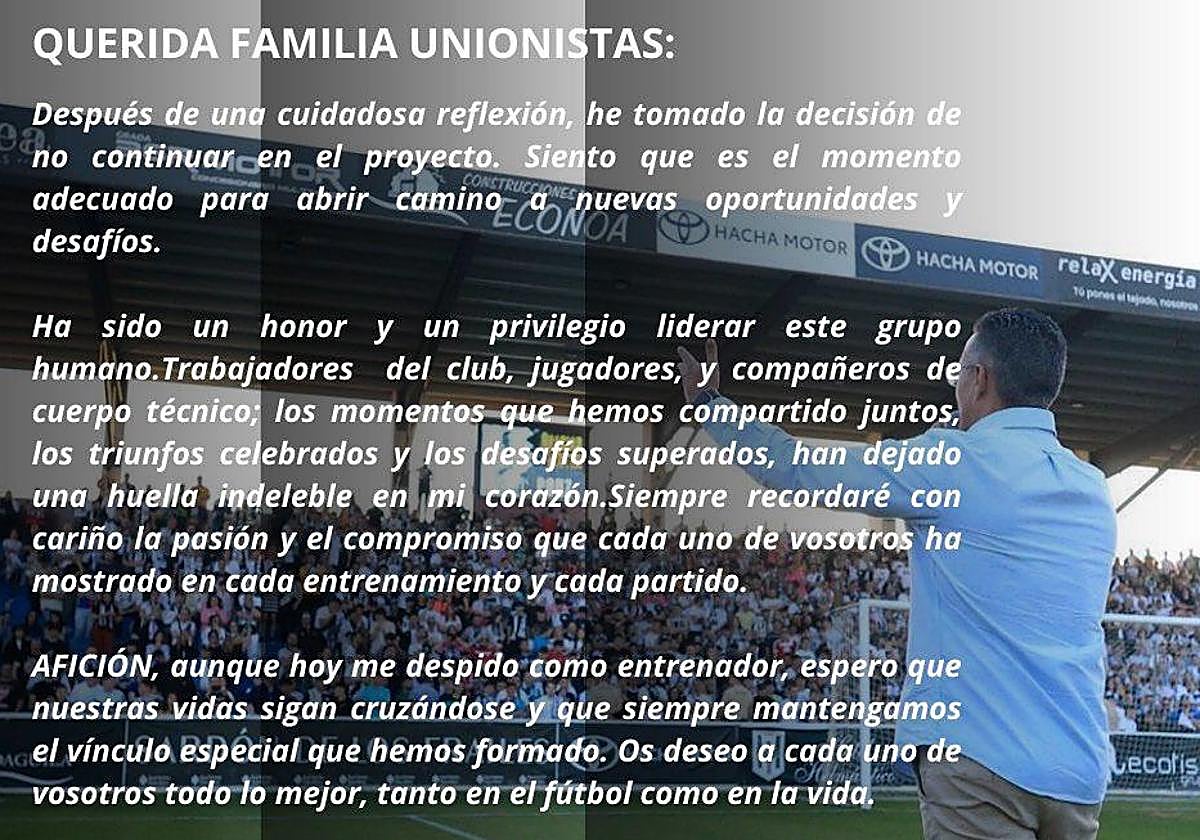 Cariñosa carta de despedida de Dani Ponz para Unionistas y su afición