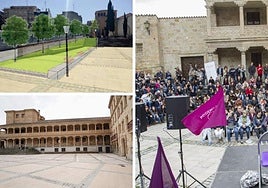 El proyecto de jardín, la plaza con pintadas y un mitin de Podemos.