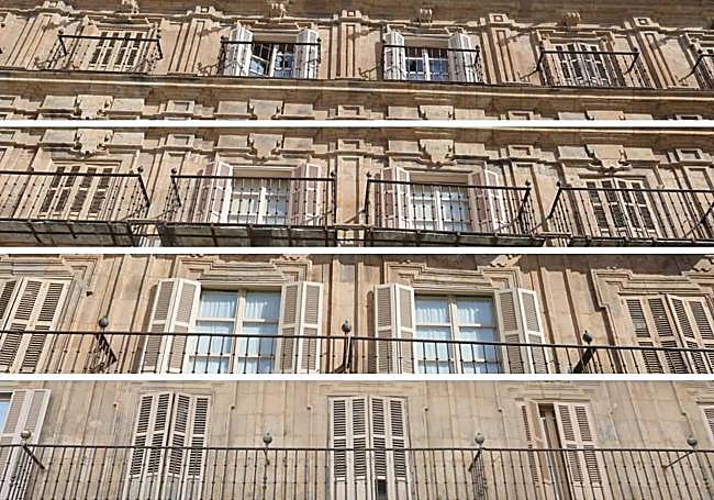 Color que presentaban las ventanas de la Plaza Mayor antes de iniciarse los trabajos.