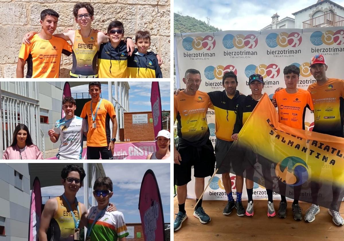 Componentes de la Escuela de Triatlón Salmantina en sus competiciones.