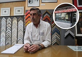 Luis, de Marcos y Molduras Agustín Pérez Paz. En el círculo, la entrada al local.