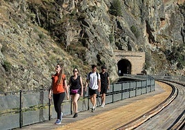 Viandantes caminando por el Camino de Hierro