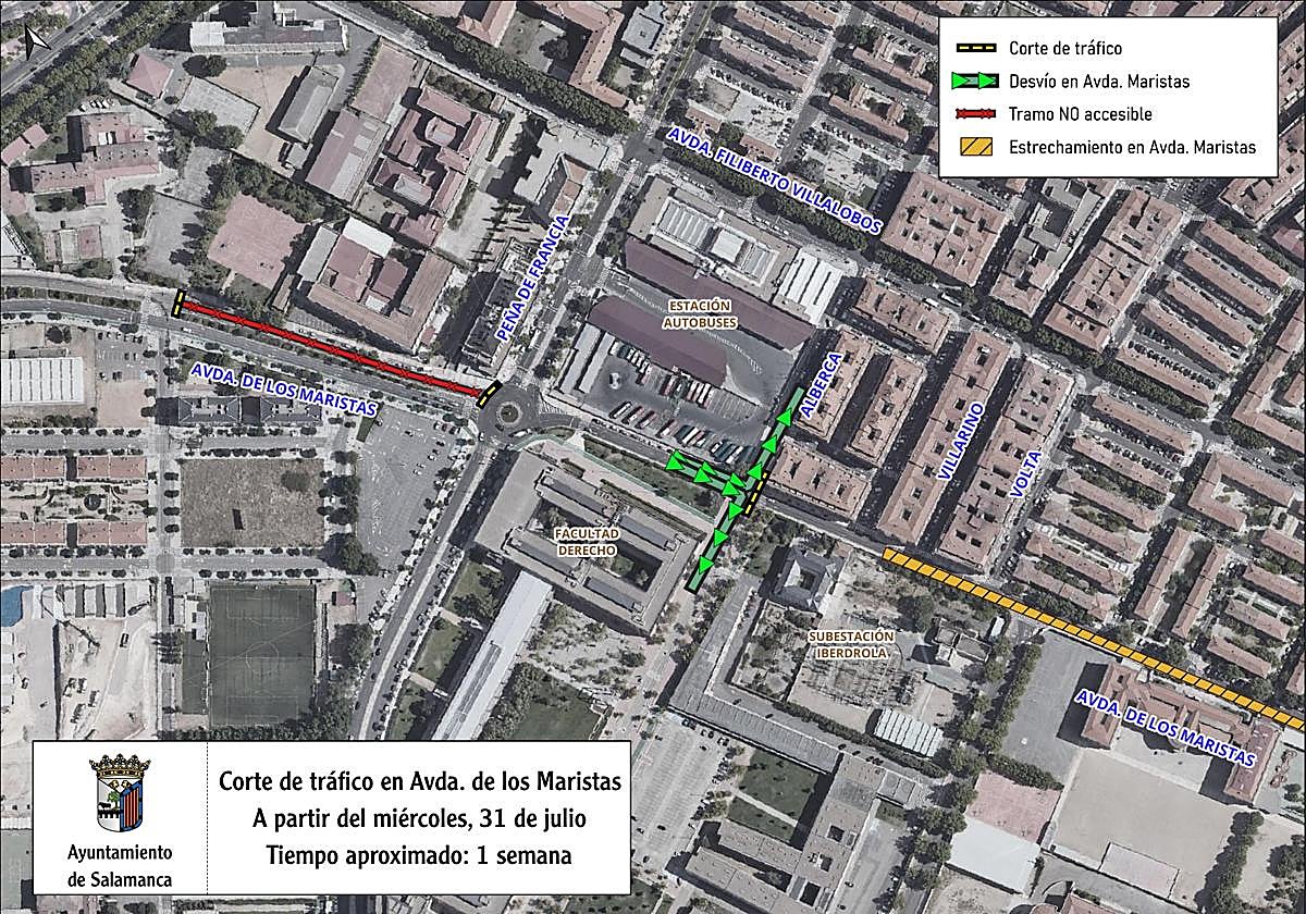 Plano de los cortes en la avenida de Maristas