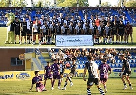 La plantilla y un momento del partido.