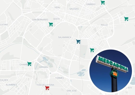 Mapa de tiendas de Mercadona en Salamanca.