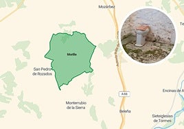 El municipio donde se encuentra la vivienda; en el círculo, el retrete en el patio.