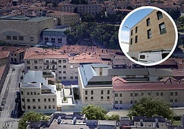 Vista aérea de la nueva residencia y detalle de fachada.