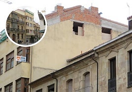 El edificio rehabilitado y la actuación para abrir ventanas en su pared lateral.