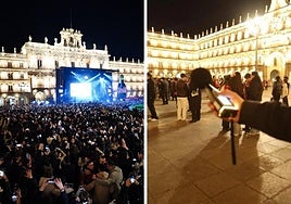 Espectáculo musical del Fin de Año Universitario y agente de la Policía Local midiendo ruidos.