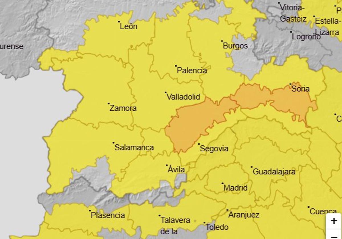 Mapa de aviso amarilla por frío para mañana miércoles de la AEMET.