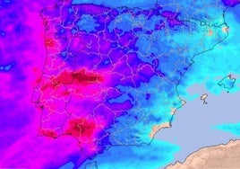 Mapa de precipitación acumulada hasta el jueves que muestra la posibilidad de alcanzar los 200 litros por metro cuadrado en el sur de Salamanca